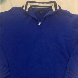 Nautica Blue Zip Up Sweater with High Neck and Contrasting Collar